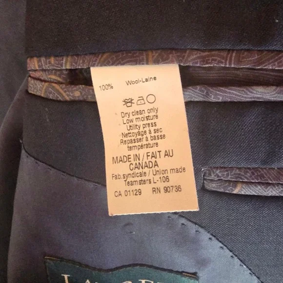 Lauren Ralph Lauren Mens Black Two Button Blazer Suit Jacket Made in Canada - Picture 10 of 16